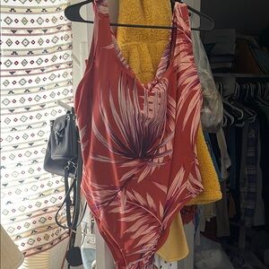 Tropical Red and White One-Piece Swimsuit